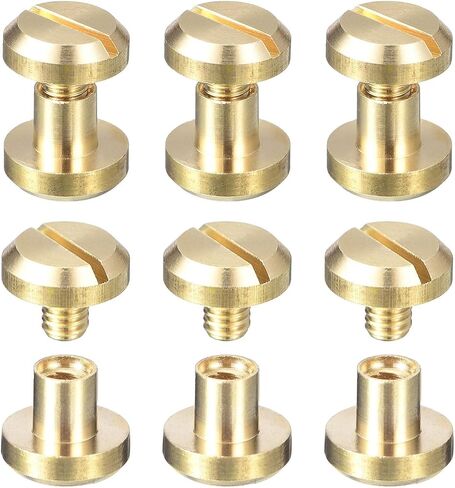 uxcell 6Pack Brass Chicago Screws, 10x10mm Concave Screw Back Binding Post Nail Stud Rivets for DIY Leather Craft Belt Strap, Gold Tone in Saudi Arabia