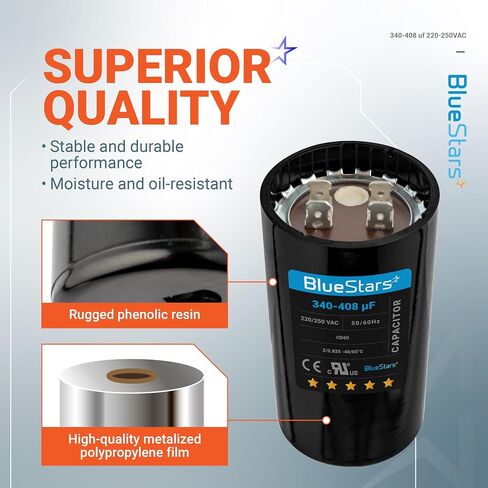 BlueStars 460-552 فائق التوهج MFD 50/60 هرتز 110-125 فولت تيار متردد مكثف بدء مستدير - مناسب عالمي لمكيفات الهواء وتطبيقات المحركات الكهربائية الأخرى - حزمة من 1 in Kuwait