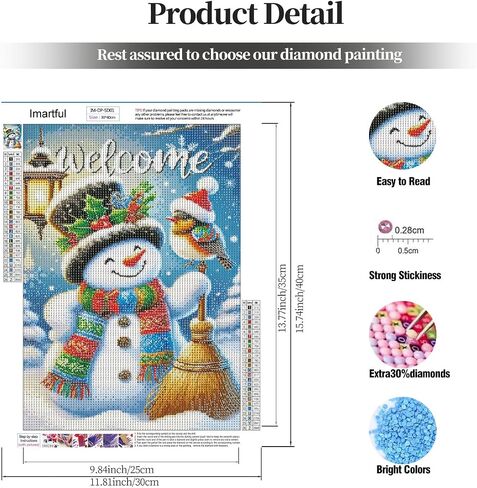 Full Drill Round Winter Diamond Art Kits for Adults-DIY 5D Diamond Painting Kits for Beginners- Snowman Diamond Gem Paint by Numbers Kit for Home Decor Gifts for Friends in Saudi Arabia