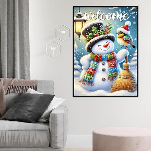 Full Drill Round Winter Diamond Art Kits for Adults-DIY 5D Diamond Painting Kits for Beginners- Snowman Diamond Gem Paint by Numbers Kit for Home Decor Gifts for Friends in Saudi Arabia