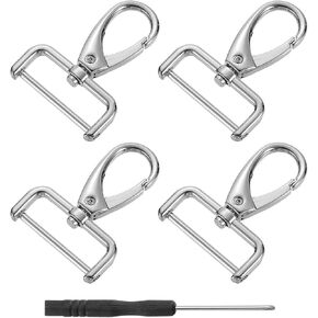 uxcell 4Pcs Swivel Clasps Hook, 32mm(1.25 Inch) D Ring Detachable Snap Hook Metal Lobster Claw Clasp Hook with Screwdriver for Purse Keychain DIY Craft, Silver