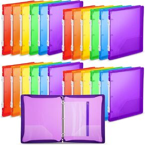 Fulmoon 24 PCS ZIPPER BINDER 1 بوصة 3 رابط رنين مع zip والتعامل مع مجلد ملف توسيع البلاستيك الشفهي مع 24 pcs حقيبة قلم رصاص بلاستيكية للمكتب المدرسي ، 13.5x11.3inch (لون واضح)