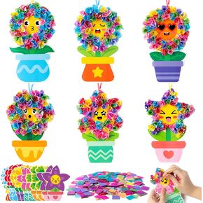 3sscha 12 Packs Spring Flower Poking Craft Kit - Mother's Day Creative DIY Flower Pot Poke Fabric Art Set Make Your Own Card Party Decoration Gift School Classroom Rewards Activity Supplies