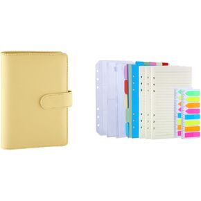 Antner A6 PU Leather Binder Binder (Yellow) Bundle | 3 Pack A6 إعادة ملء ورقة ، 2 Pack 160pcs علامات صفحة النيون ، 10pcs مقاطع الموثق ، 3pcs الموثق جيوب