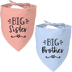 2 Packs Big Sister and Brother Dog Bandana, Pet Triangle Scarf for Small Medium Large Dogs, Baby Announcement Pet Scarf