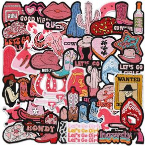 Western 45Pcs Pink Trucker Hat Patches - Western Iron On Embroidered Patches for Cowgirl Hats, Jackets, Backpacks Clothing ﻿
