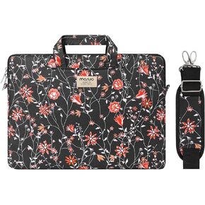 MOSISO Laptop Shoulder Bag Compatible with MacBook Air 15 inch M3 M2/Pro 16 M4 M3 M2 M1 2025-2019, 15-15.6 inch Notebook, Woodland Floral Carrying Briefcase Sleeve with Belt, Black