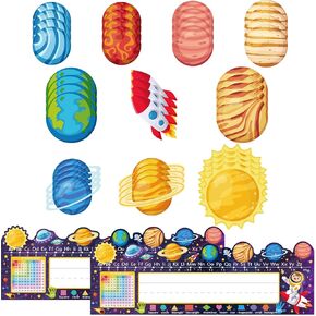 Faccito 40 PCS Classroom Plate ، مخطوطة تقليدية مسطحة اليسار أو اليمين الأبجدية العلامات الديكور مع النقاط اللاصقة لمكاتب طالب الفصل الدراسي المدرسية (نمط الفضاء الخارجي)