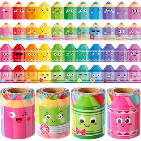 Yexiya 4 Rolls 131 ft Pencil Bulletin Board Borders Colorful Crayon Decorations for Classroom Woodland Bulletin Board Trim Farmhouse Decor for Preschool Classroom Chalkboard Door Windows
