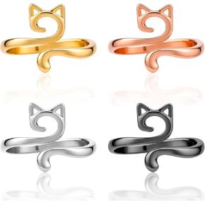 4 Pcs Knitting Crochet Rings for Fingers Adjustable Metal Crochet Tension Ring Cat Style Open Yarn Guide Finger Ring Faster Knitting Thimbles for Mother Grandma Gifts (4 Colors)
