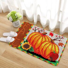 Larger Size Latch Hook Rug Kits Fall Pumpkin Latch Hook kit Tapestry Embroidery Craft Kits for Beginners DIY Latch Hook Rug Kit Floor Mat Canvas Hobby & Craft 60x40cm