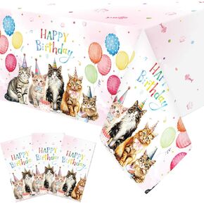 Oudain 3 Pcs Cat Tablecloth for Birthday Party 54 x 108inch Cute Kitty Paw Print Plastic Table Cover Kitten Disposable Table Cloth for Pet Baby Shower Birthday Party Supplies Decor(Lovely,White)