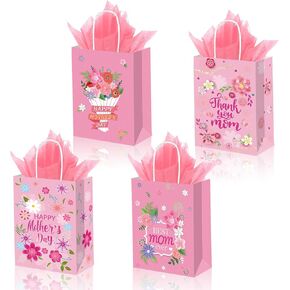 COFDDS 12 PCS Mothers Day Gift Bags with Handle and Tissue Paper, Happy Mother's Day Gift Bag Best Mom Paper Treat Wrap Gift Bags for Mothers Day Theme Party Supplies