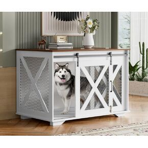 Large Dog Crate Furniture, 40 Inch Heavy Duty Dog Kennel for Large Breeds, Decorative Wooden Dog Cage, Modern Indoor Pet House End Table, Vintage Brown