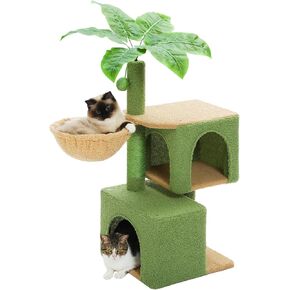 Pequlti 43 '' Cat Tree للقطط الداخلية ، شجرة Cat Tower Cat Climbing Tree مع وظائف خدش القط ، 2 شقق كبيرة للقطط والأرجوحة العميقة ، شجرة نشاط القط للقطط ، الأخضر