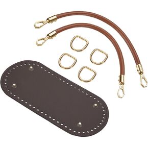 مجموعة أكياس الكروشيه Uxcell ، 8.7 × 4 بوصة بيضاوية بو حقيب جلدي قاع مع 2pcs 11.8 بوصة الأكياس وأبواب 4pcs لتصنيع حقيبة الكتف الكروشيه DIY ،
