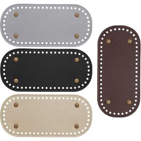 suiwotin 4pcs Bag Bases for Crochet, 8.7 x 4 Inch PU Leather Bag Bottom Pad for DIY Crochet Bags, Handbag, Purse, Tote, Shoulder Bags (Black, Dark Brown, Gold, Silver)