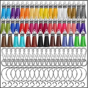 PAXCOO 50PCS Meychain Make Supplies - مقاطع مفاتيح كبيرة ، حلقات مفاتيح مقسمة ، حلقات شراطة الشرابة وحلقات القفز - 25 ألوانًا زاهية - صنع مجوهرات DIY