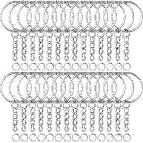200 PCS Keychain Maker Kit Silver Keychain Rings Kit Chain Chain Parts Diy Diy Keychains Finding Kits Key Cains Keys Ring مع سلسلة وقفزة مفتوحة لمجوهرات DIY Crafts Making Supplies
