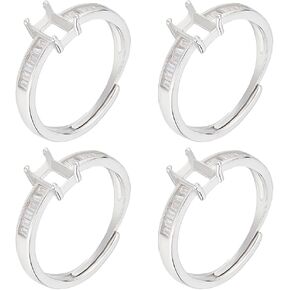 Beebeecraft 1 Box 4pcs Prong Ring Blanks Sterling Silver Flessed Zirconia Zirconia قابل للتعديل 4 إعدادات خاتم مخلب