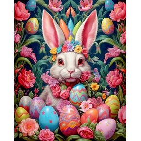 Semneroy 5D Easter Diamond Art Kits for Adults Beginners, Round Full Drill DIY Diamond Art for Easter Rabbit, Colors Egg Anime Gem Art Paint Crafts Home Decor 12x 16 Inch