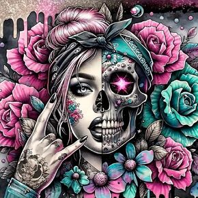 Vclkdiy skull امرأة زهرة الماس مجموعات فن الماس للبالغين ، مجموعات الطلاء من الماس 5D للمبتدئين البالغين ، DIY كامل الجولة الحفر Diamond Dot Paint Gem مجموعات الفن للبالغين ، ديكور الجدار المنزلي 13.8x13.8 بوصة