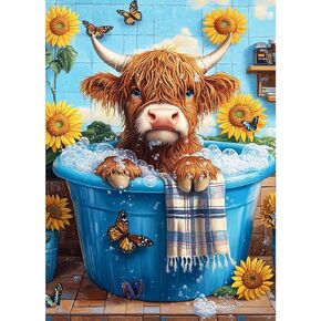Lumicraft Cow Diamond Art Kits للبالغين ، مجموعات الطلاء الماس 5D Sunflower للمبتدئين ، مجموعة فنون الأحجار الكاملة DIY ، ديكور جدار منزلي 12x16 بوصة