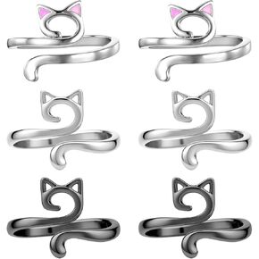6 Pcs Crochet Ring Yarn Guide Thimble Knitting Crochet Rings for Fingers Adjustable Metal Cat Crochet Ring for Mother Grandma Gifts Cat Style Yarn Guide Finger Ring for Crocheting