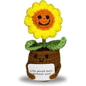 Pickle Buddies Positive Harming Classic Sunflower - Handmade Emotional Support Crochet Gifts Desk Decor Emotional Support Crochet Flower for Anxiety & Stress Relief