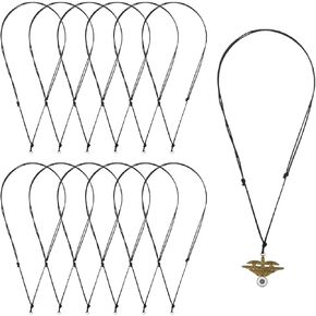 12PCS Necklace Cord for Men Women, Black Cord Necklace Adjustable Handmade Craft Necklaces with Metal Loop for Hanging Pendants Rope