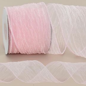 2.5 Inch Wired Ribbons White Organza Sheer Wired Ribbon Crinkle Sheer Ribbons for Christmas Tree Decoration Gift Wrapping Wreath Crafts Bows Flower Bouquet Wrap Home Decor (10 Yards)