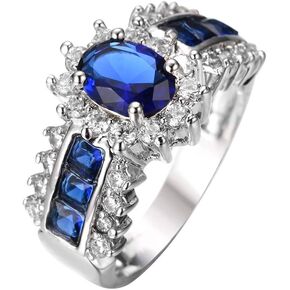 925 Sterling Silver Natural الياقوت الحلقة البيضاوية الزركونيا الوعد حلقات CZ الكلاسيكية الخلط الخطوبة شريط الزفاف الخاتم للنساء (رمز الولايات المتحدة 7)