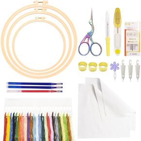 Topapfo 58Pcs Embroidery Kit Supplies Cross Stitch Kit Tools for Beginners with Embroidery Hoops Scissors Floss Needles Threader Thimbles Seam Ripper