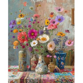 Lumicraft Flowers مجموعات فن الماس للبالغين ، وأطقم الطلاء الماسي للمبتدئين ، 5D DIY كامل الجولة الفنية الكريستالية ، ديكور الجدار المنزلي 12x16in