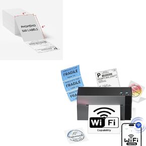 Phomemo 344WF WiFi Thermal Label Printer with 4x6 Fanfold Thermal Labels 500 Labels/1 Stacks