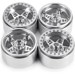 2.2inch 4PCS Wheel Hubs Set 64 * 35mm Aluminum Alloy Beadlock Wheel Rims for SCX10 D90 TRX4 Wraith 90048 RR10 1/10 RC Crawler Car Accessories (Silver)