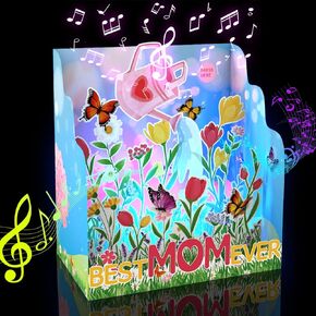 البطاقة المنبثقة في يوم الأضواء والموسيقى ، بطاقة Happy Mother's ثلاثية الأبعاد ، بطاقات المعايدة في Garden Design Mother من الابنة ، الابن ، الزوج ، بطاقات الهدايا لأمي زوجة الجدة (تشمل البطارية)