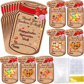 Mason Jar Thank Thank You Thansal Cards ، 24 Pack Pack Teacher Week Cards ، Plass Scholar School Party Forms شكرًا لك على بطاقة المعلمين