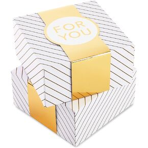 Hallmark 8 "مربع هدايا متوسطة مجموعة مع فرق الالتفاف (حزمة 2: Gold and White Stripes ، من أجلك) لعيد الميلاد ، Hanukkah ، حفلات الزفاف ، عيد الحب ، أعياد الميلاد