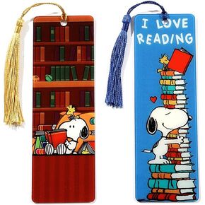 Snoopys Cartoonlles Lagbarks Set-2pcs القراء لمحبي الرسوم المتحركة الأنيمي ، مرجعية أكريليك تاسيل للقراءات وعلامات الصفحات وإكسسوارات القراءة وملحقات الكتب للنساء (حب قراءة جرو)