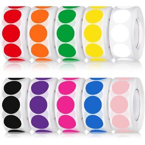 5000 PCS ملصقات DOT الملونة ، BetterJonny 1 "ملصقات النقطة المستديرة ملونة ملصقات ملصقات ملصقات ملصقات ملصقات ملصقات ملصقات لملصقات بطاقة التقويم المكتبي المدرسي (10 ألوان ، 500 PCS/ROLL)