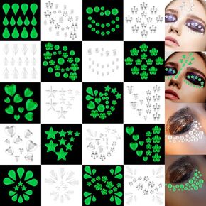 جواهر الوجه المضيئة ، 1001 PCS الوجه الذاتي الوجه المجوهرات الجوهرة الجوهرية أحجار الراين الأحجار الكريمة الوجه عصا ، أحجار أحجار الراين للوجه للعيون جسم مكياج الجسم ، الحرف اليدوية