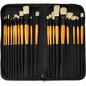 مجموعة فرشاة الطلاء الإبداعية Mimik Hog Professional Hog Hog Bristle Bristle Frishes for Acrylics ، الأحبار ، الأصباغ ، gouaches ، ألوان مائية ، Easein و Egg Mempera - [Deluxe 20 قطعة مجموعة W/Leather Case]