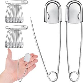 24 Pcs Jumbo Stainless Steel Safety Pins Bulk 5 Inch Large Heavy Duty Pins Silver Huge Strong Pins Outdoor Laundry Pins for Key Rings Crafts Fashion Decor Supplies