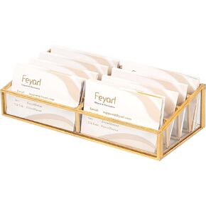 Feyarl Gold Glass Business Card حامل 8 فتحات سعة كبيرة الأسم