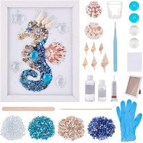 Webeedy DIY Seahorse Sea Glass Resin Kit DIY Sea Animals Glass Art Kit مع تعليمات للبالغين المبتدئين Sea Glass Seahorse Art Photo Frame Home Home Office Wall Decor (15 × 20 سم/5.9x7.9 ")