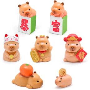 التماثيل Homico Mini Capybara 7 قطع رأس السنة الجديدة Capybara للسيارات Dollboard Dollhous