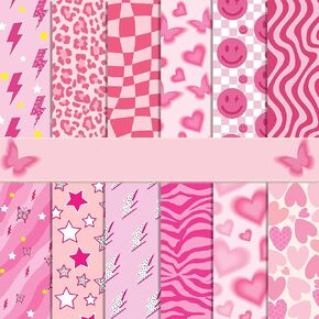 VIVIQUEN 24 Pack Pink Heart Pattern Double-Sided Paper, 12-inches Leopard Print Textured Scrapbook Paper Craft Paper Folded Flat for DIY Background Card Making Scrapbook Photo Album Decor