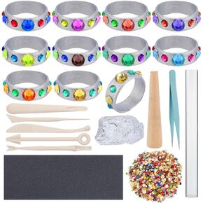 Webeedy 10 Sets DIY Clay Silver Ring Kit للبالغين المبتدئين يدويًا من طين الطين ، تشمل مجموعة جميع الملحقات والتعليمات التي تجعل مجوهرات الطين الفضية الخاصة بك مثالية الطين الفنية