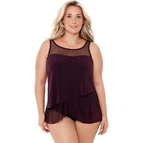 Miraclesuit Women's Swimwear Plus Size Illusionist Mirage Underwire Bra High Neckline Tankini Bathing Suit Top